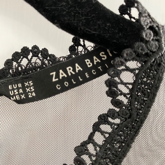 Black Midi Dress, Sheer neckline with lace and Pleated skirt - Picture 7 of 7